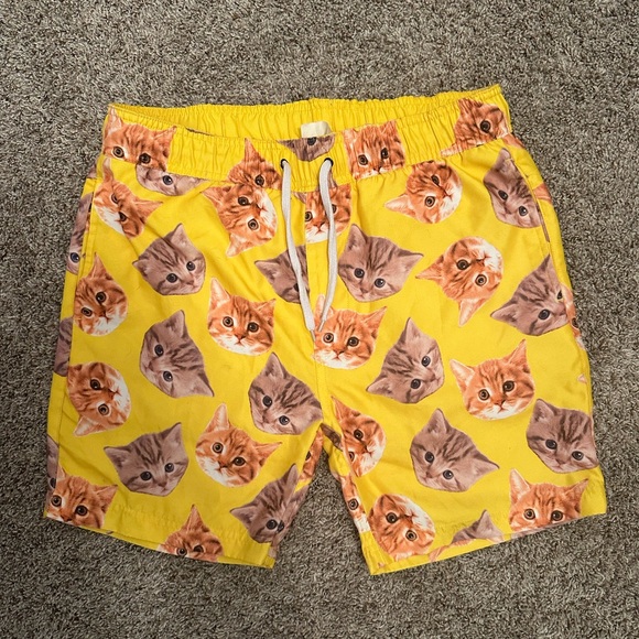Black Matter Adult Men's Kitten Yellow Drawstring Swim Trunk Shorts - MEDIUM - Picture 2 of 4